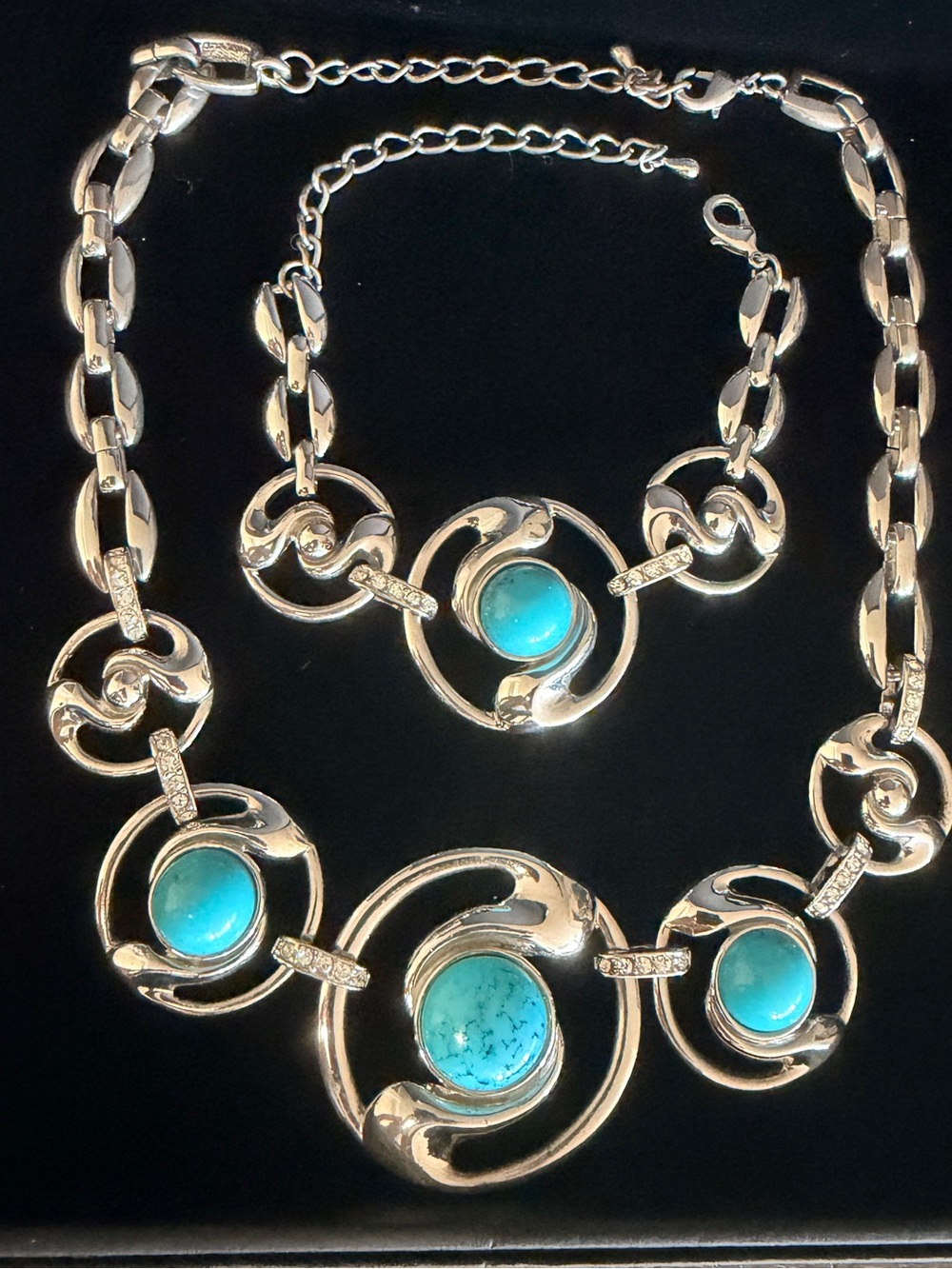 Silver-Tone Turquoise Accent Necklace and Bracelet Set